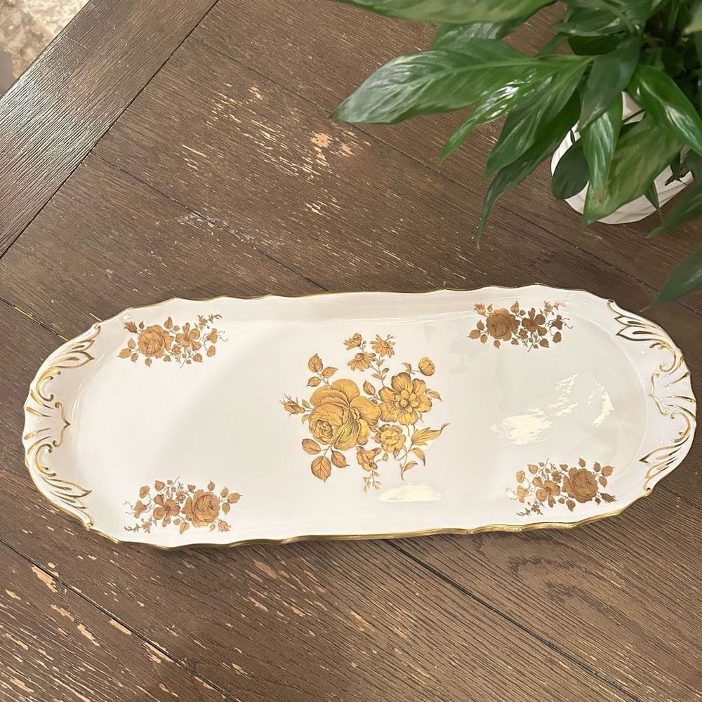 Hammersley Vintage Gold‎ Thistle 18'' Long Tray,Bone china England w/ Handles